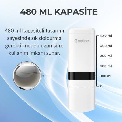 Mulpex Beyaz Duvara Monte Sıvı Sabun Dispenseri 480 ml ön görünüş