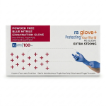 RS Gloves Mavi Nitril Pudrasız Ekstra Güçlü Muayene Eldiveni XL Beden 100’lü Non Steril - Görsel 2