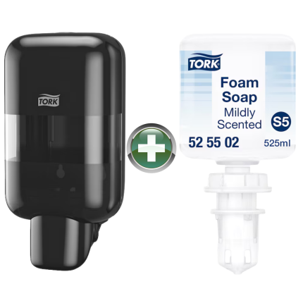 Tork Mini S5 Siyah Sabun Dispenseri 565208 ve 525 ml köpük sabun hediyesi